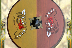 Verkaufen mit Widerrufsrecht (Gewerblicher Anbieter): Viking Wooden Round Shield with Norse horse motif