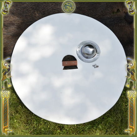 Blank unpainted Viking Round Shield made of wood, w/ steel boss