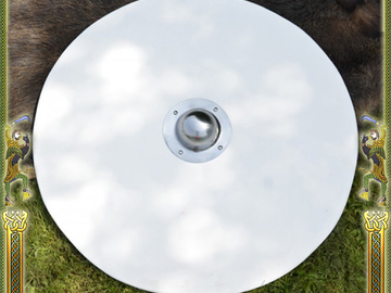  Försäljning med ångerrätt (kommersiell säljare): Blank unpainted Viking Round Shield made of wood, w/ steel boss