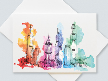  : Hong Kong skyline greetings cards (pack of 6 cards)