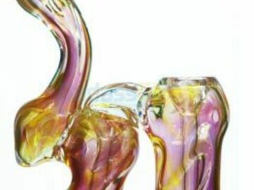  : Pink Double Bubbler with Gold Fume