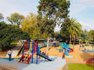 Walk-in: Collaboration tables perched by playground hill | Caulfield Park 