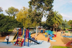 Walk-in: Collaboration tables perched by playground hill | Caulfield Park 