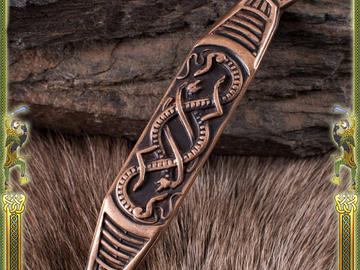  Försäljning med ångerrätt (kommersiell säljare): Belt Loop for Viking Sword Scabbard, Small Serpents, Bronze