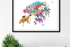  : Framed Colored Hong Kong SAR Typography Map on Fine Art Paper