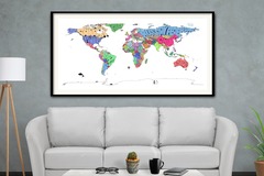  : Framed Colored Typo Map Print of The World on Fine Art Paper