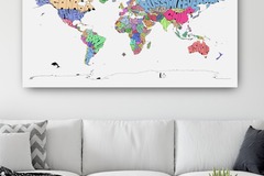  : Colored Typography Map Print of The World on Canvas