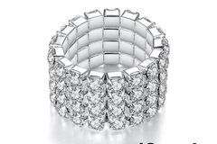 Comprar ahora: Dozen New Silver 4 Row Rhinestone Crystal Stretch Rings