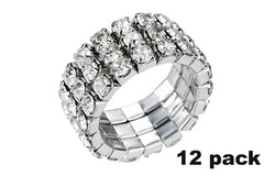 Comprar ahora: Dozen New Silver 3 Row Rhinestone Crystal Stretch Rings