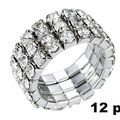 Buy Now: Dozen New Silver 3 Row Rhinestone Crystal Stretch Rings