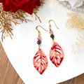 : Crimson Leaf Pendant Earrings 