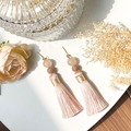 : Blossom Agate Zircon Jewelled Ball Long Tassel Earrings - Pink