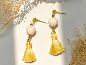  : Synthetic White Turquoise Tassel Earrings - Yellow