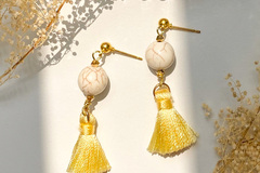  : Synthetic White Turquoise Tassel Earrings - Yellow