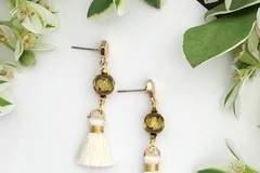  : Glassball Tassel Earrings - White