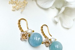  :  Plum Blossoms Aquamarine Hook Earrings - Gold