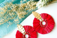  : Boho Round Tassel Earrings - Red