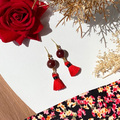  : Red Phantom Quartz Tassel Earrings