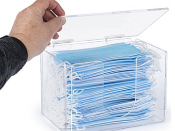 PURCHASE: Acrylic Hygiene Mask Container with Hinged Top Loading Door