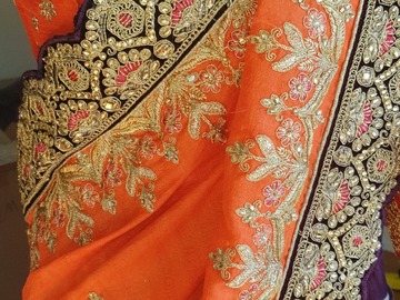Renting out with online payment: Saree/lehenga (skirt) - orange and black - 