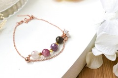  : Rose Gold Plum Blossoms Tourmaline Double Chain Bracelet