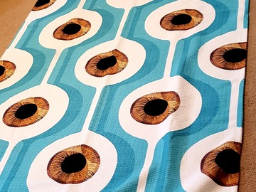 Selling with online payment: New 70" x 48" Brown and turquoise eyeball Rug w/ 2 minor stains