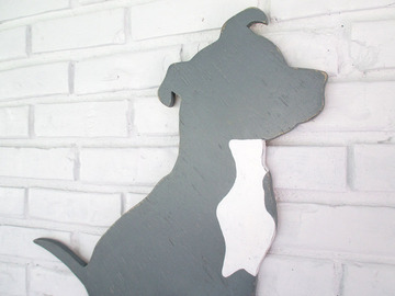 Selling: Pit Bull Terrier Grey Wood Dog Wall Art