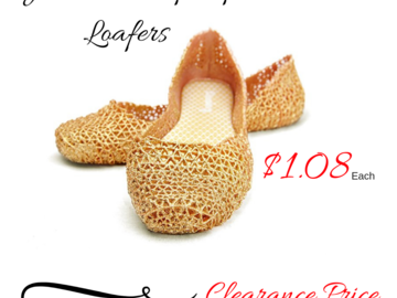 Bulk Lot (Liquidation & Wholesale): 36 Pairs of Summer Rubber Golden Glitter Loafers. $1.08 Each