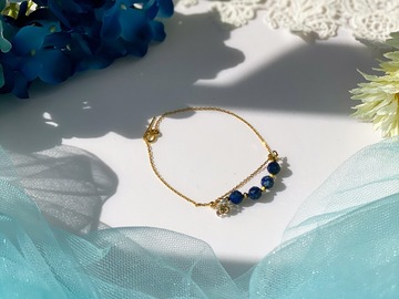  :  Gold Plum Blossoms Lapis Lazuli Double Chain Bracelet