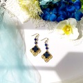  : Gold Filigree Clover Lapis Lazuli Drop Earring