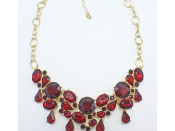 Liquidation & Wholesale Lot: Dozen New Gold with Red Stones Statement Necklaces