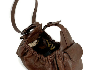 Selling: Classic Leather Dog Sling Carrier-Nu Brown with Leopard Lining-SM
