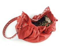 Selling: Jaxon Red Leather Sling Dog Carrier with Leopard Lining-Small