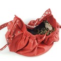 Selling: Jaxon Red Leather Sling Dog Carrier with Leopard Lining-Small