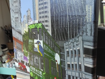  : Acrylic Painting "Tram ride in Wanchai"