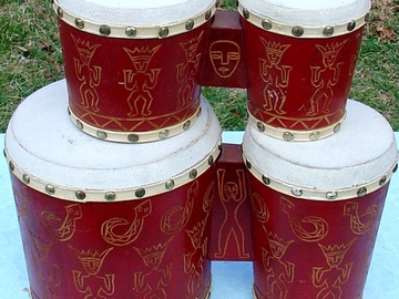 VIP Members' Sales Only: Rare double pair of etched bongos with skin heads