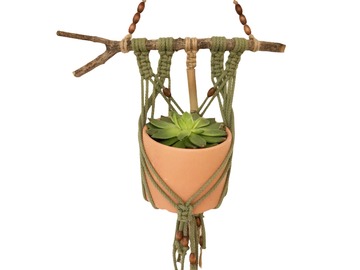  : Macrame and bamboo plant hanger with terracotta pot - Large 