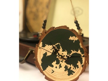  : HOME KONG hand painted wood slice clock  
