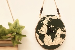  : Hand painted globe wood slice clock