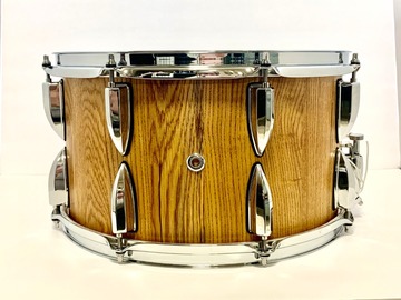 Selling with online payment: 15 x 8 custom stave solid oak snare drum, stained golden oak. 