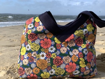  : Sac Yvonne & Annette happy flowers and sparkling blue denim