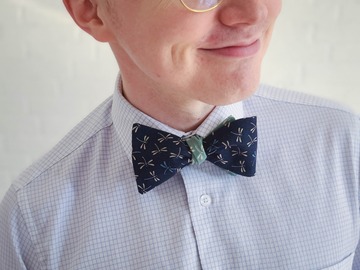  : Handmade bow tie - Dragonflies on navy blue and sea green