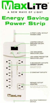 3 Pc Lot  MaxLite 8 Outlet Energy Saving Surge Power Strip 