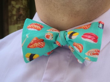  : Handmade bow tie - Watercolor sushi on teal