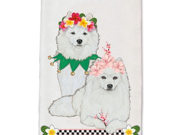 Selling: American Eskimo Dog Floral Kitchen Dish Towel Pet Gift