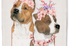 Selling: Amstaff Dog Floral Kitchen Dish Towel Pet Gift