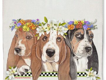 Selling: Basset Hound Dog Floral Kitchen Dish Towel Pet Gift