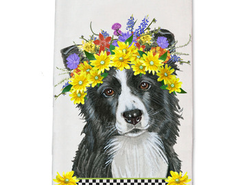 Selling: Border Collie Dog Floral Kitchen Dish Towel Pet Gift