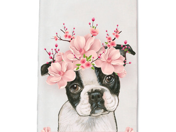 Selling: Boston Terrier Dog Floral Kitchen Dish Towel Pet Gift