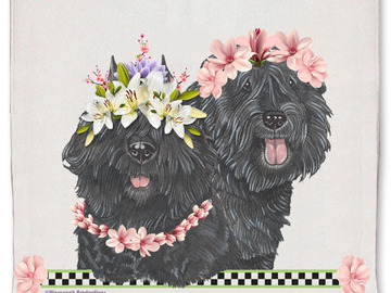 Selling: Bouvier des Flandres Dog Floral Kitchen Dish Towel Pet Gift